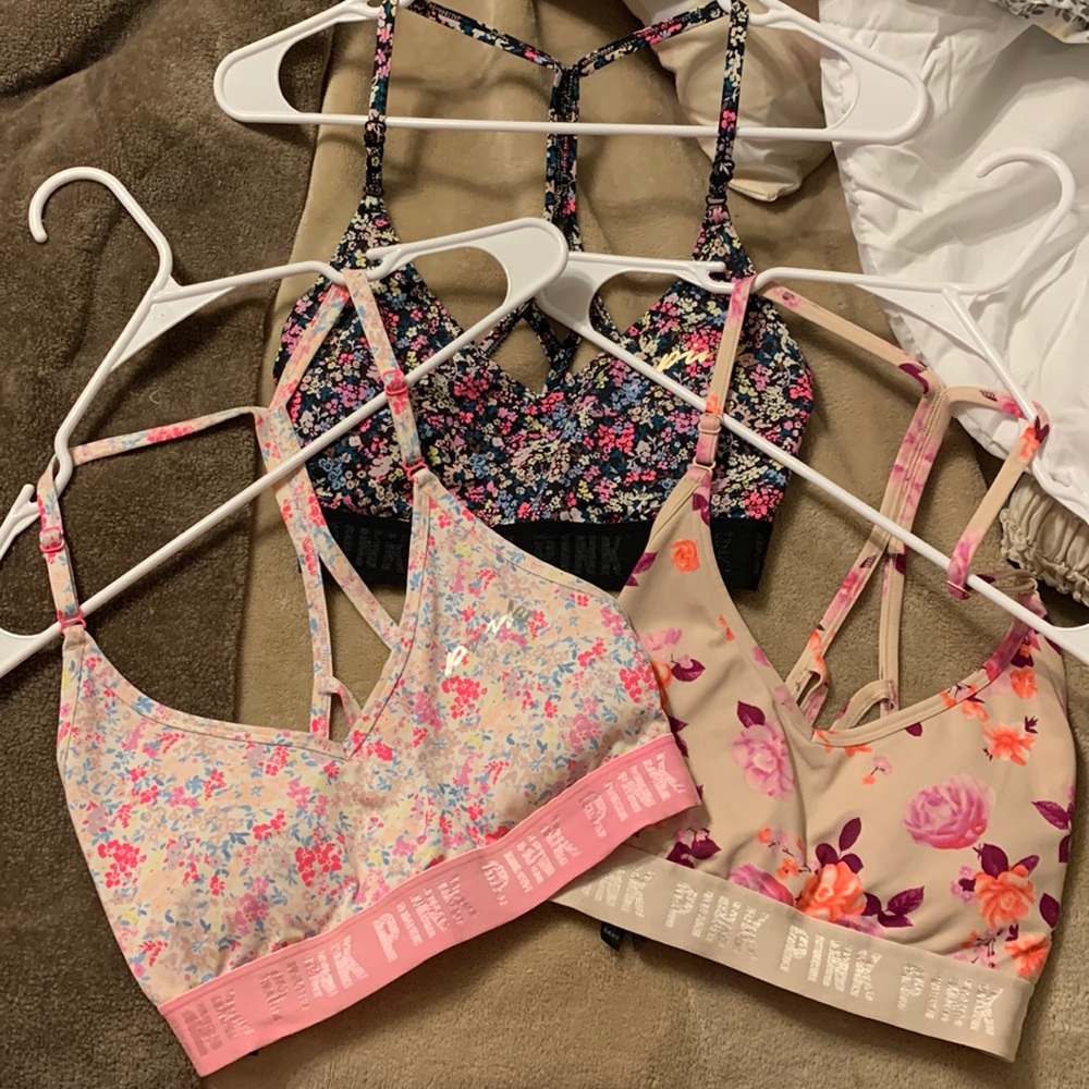 Lot of 3 VS PINK sports bras lightly lined size LARGE